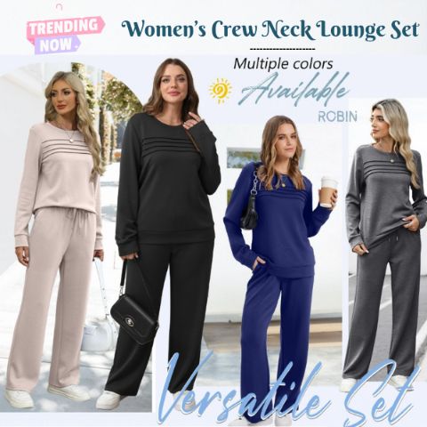 🔥LAST DAY 45% OFF✨Women’s Crew Neck Lounge Set - Soft Cotton Top & Drawstring Pants      (50+ Reviews)