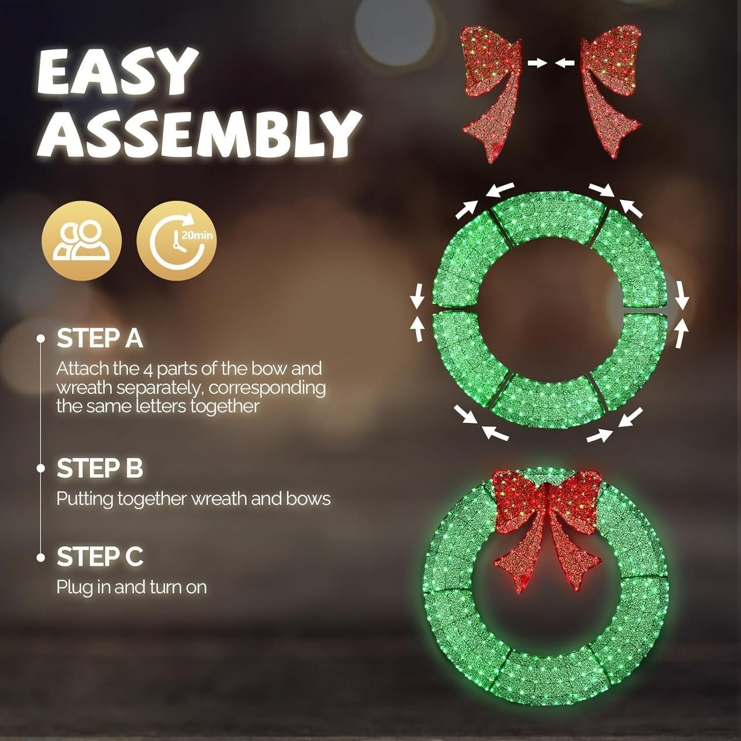 🎄 Sparkle-now Pre-sale! 🎀✨Pre-lit Large Christmas Wreath, Outdoor Christmas Wreath